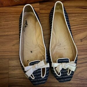 Emporio Armani Black and White Bow Flats